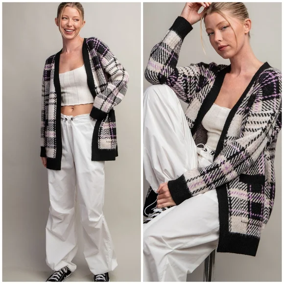 ee:some Cozy Chic Brown Plaid Cardigan - Picture 13 of 15